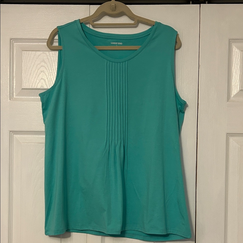 Lands' End Women's Teal Green Sleeveless Pintuck Tank